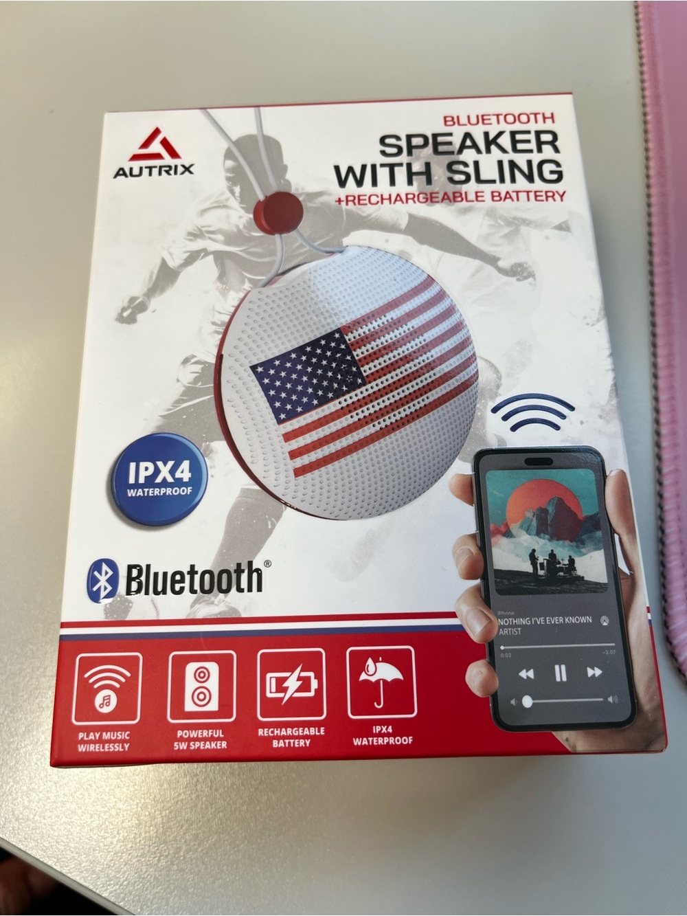 Bluetooth Portable Speaker with Sling - White and Red